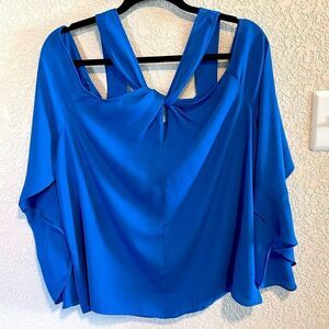 No Brand- Royal Blue Cross Cross Front Cold Shoulder Blouse, Size L